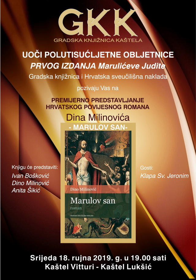 Premijerno predstavljanje romana “Marulov san” Dina Milinovića